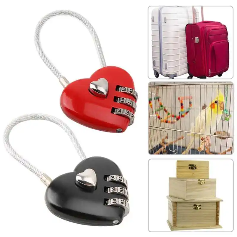Candado de seguridad con forma de corazón, combinación de código de 3 dígitos, candado para bolsa de equipaje, contraseña, pareja, nuevo