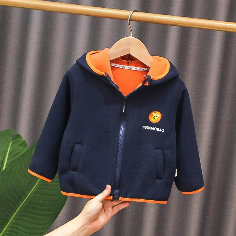 2024 Autumn winter new children\'s wool jacket spring jacket boys and girls hooded long sleeved cardigan zipper jacket1-8Y