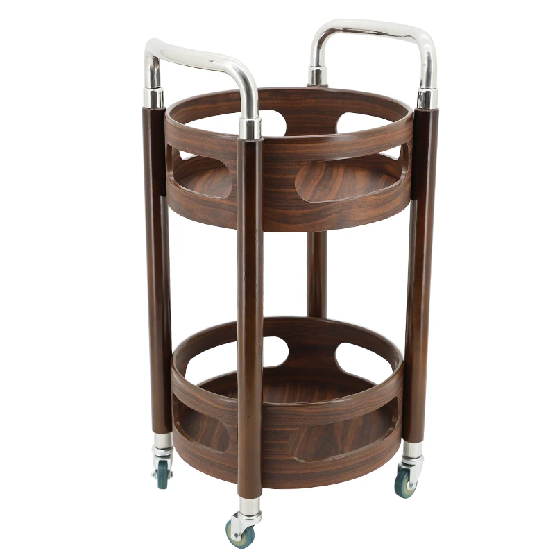 Round wine cart Mobile wooden dining Tea Trolley Meal side Home wine cart Banquet