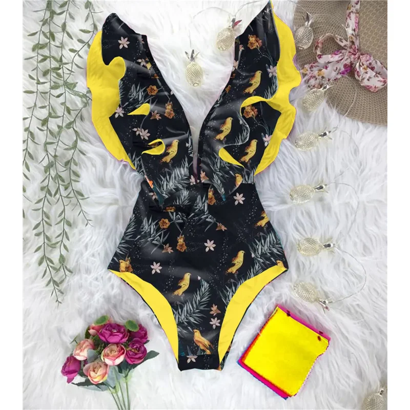 Bikini Sexy de cintura alta para mujer, traje de dos piezas, traje de mujer, ropa de playa de modelo Floral, V Nit