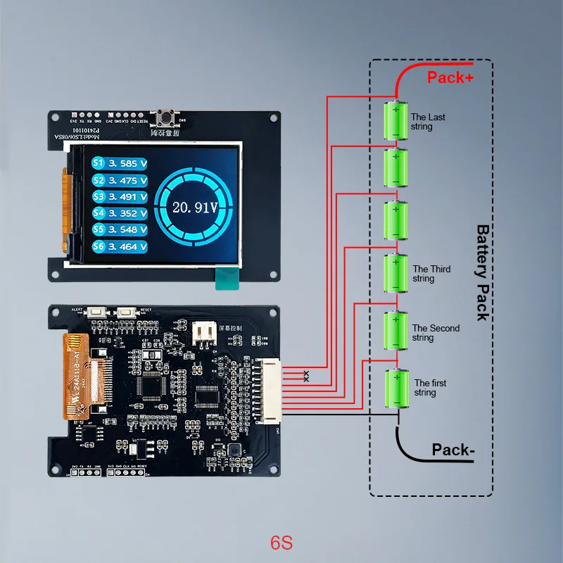 عرض اكتساب جهد البطارية 4S 6S 8S من جهد سلسلة واحدة، الجهد الإجمالي لبطارية Li-ion/LiFePO4/LTO