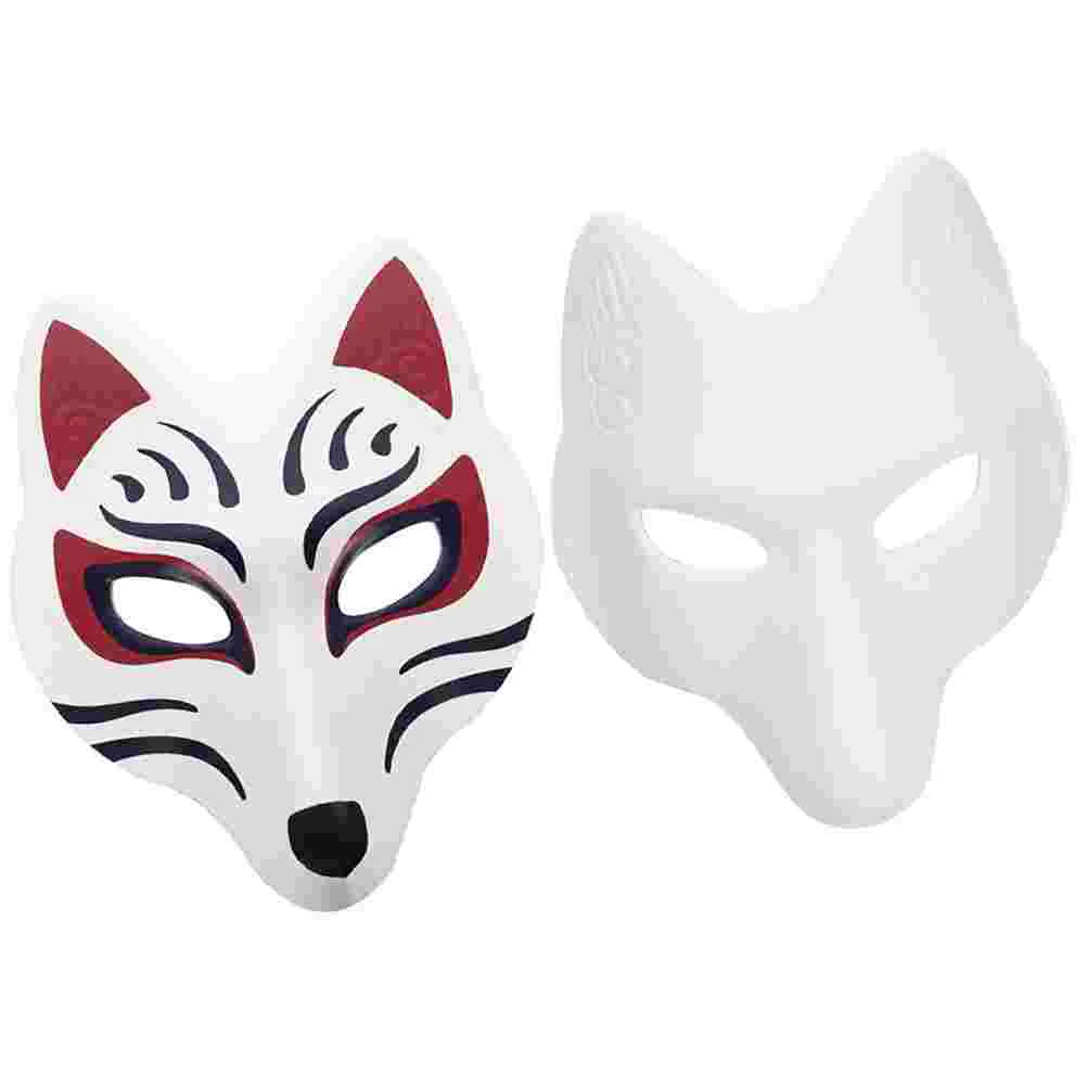 2 Pcs Decorate Fox Mask Halloween White Water Proof DIY Masquerade Blank Masks Miss