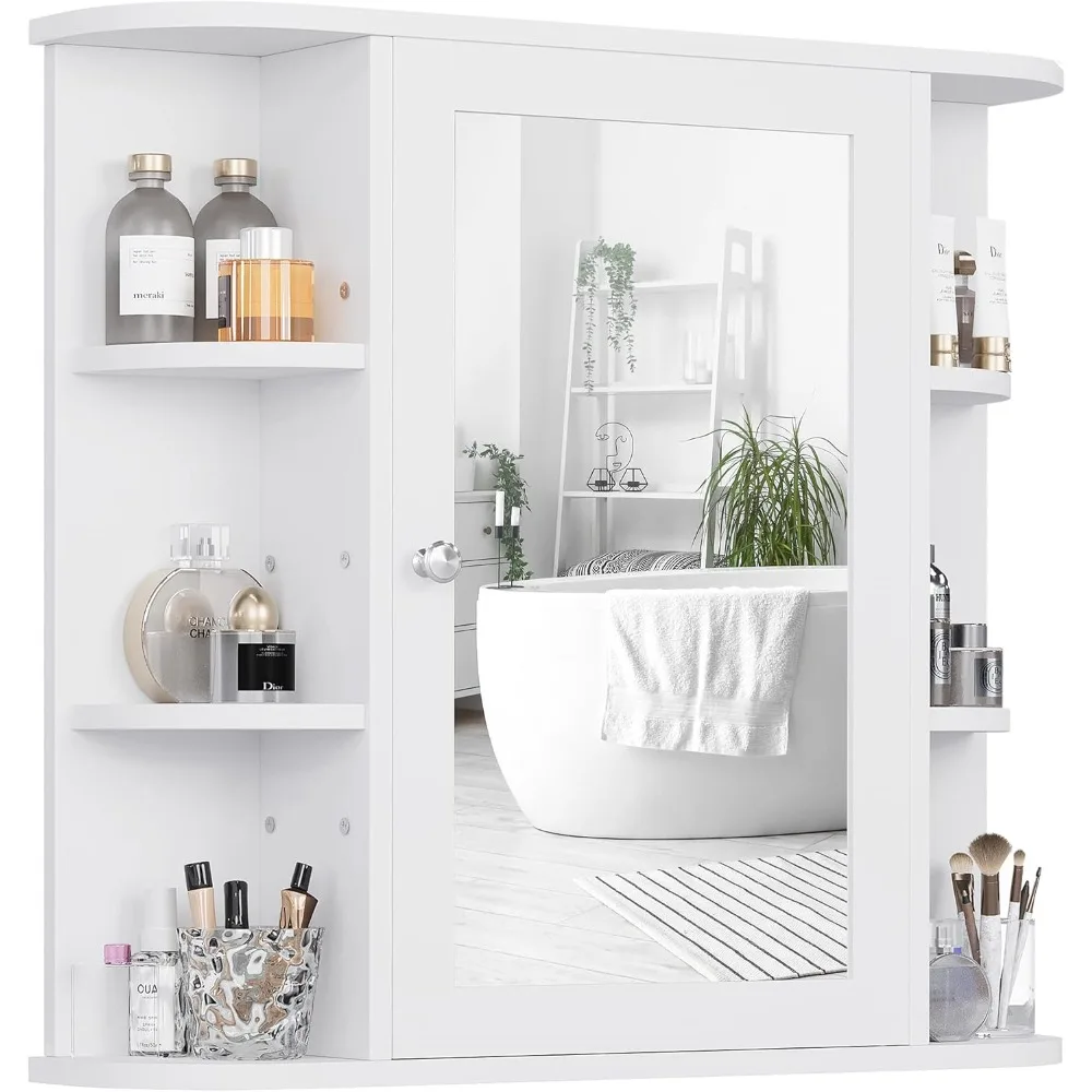 

Bathroom Wall Cabinet with Mirror, Wall Mounted Medicine Cabinet with 4 Internal and 6 Open Shelves