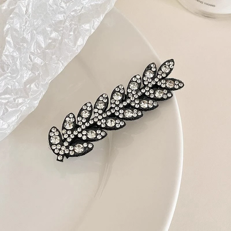 Elegantes Haar-Accessoire, glitzernde Haarspange, trendige Haarnadel, glänzende Strass-Haarspange, Haarspange in Weizenform – Detail 6