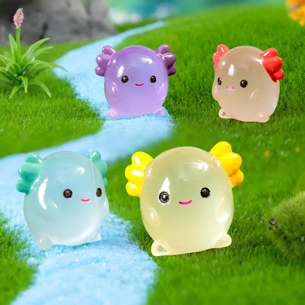 Luminous Axolotl Miniatures Glow In The Dark Animal Figurine For Moss Micro Landscape DIY Fairy Garden Decor Aquarium Ornament