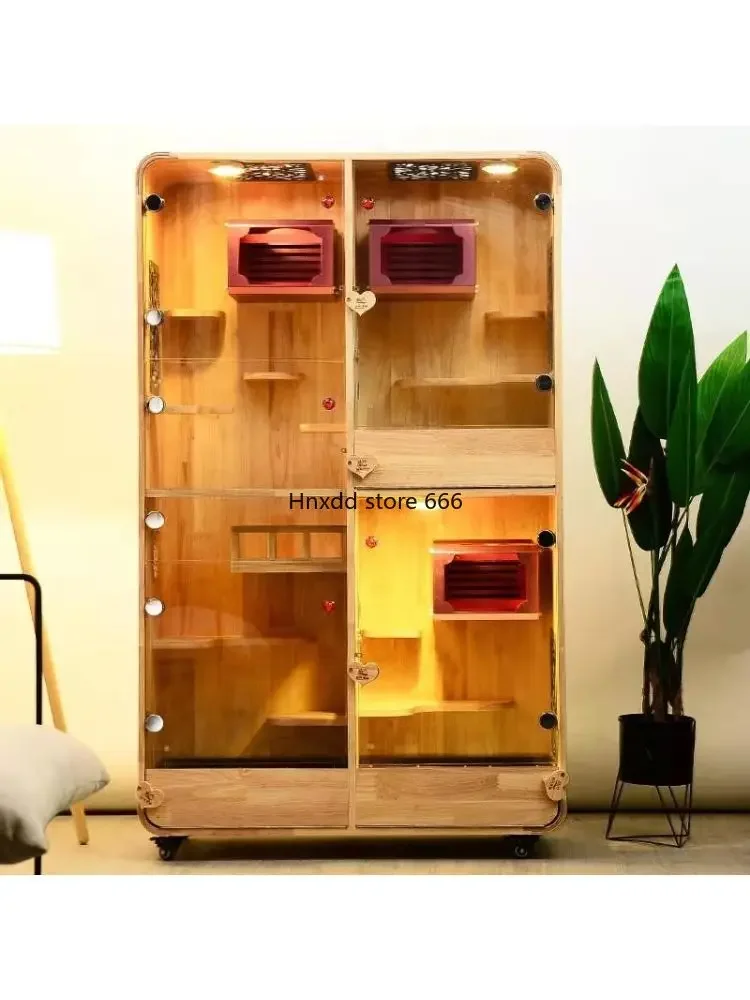 Totoro Villa Luxury Cabinet Cage with Honey Bag Glider Solid Wood Cage Panoramic Cat House Wood