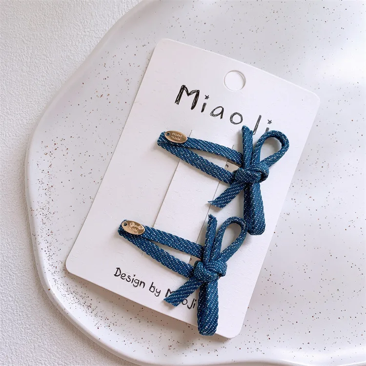 

Denim Fabric Hair Clips for Toddlers Non Slip Grips 2PCS Heart Dot Bowknot Barrettes for Fine Thin Hair