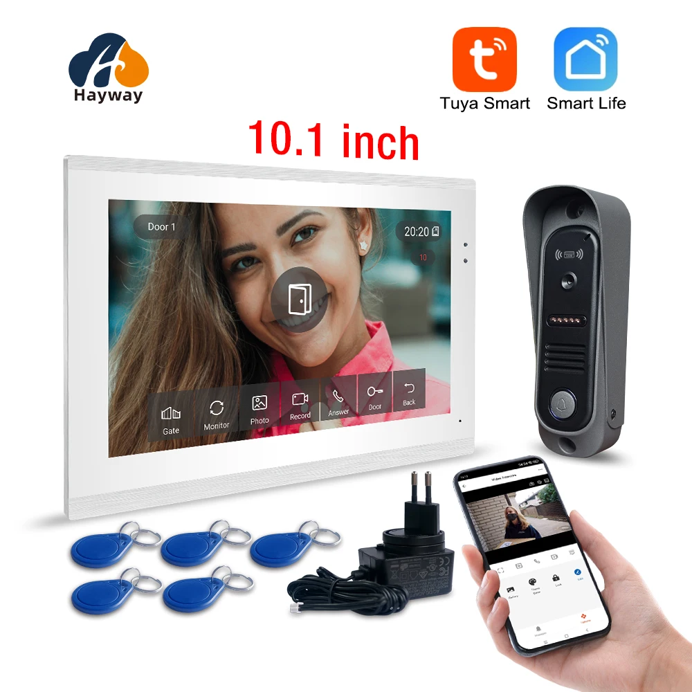 Tuya Wireless 10 inch color touch screen 1080P camera doorbell intercom kit, with mobile detection, ID access control unlocking,