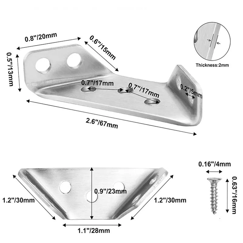 10/20pcs Thickened Stainless Steel Angle Code 90Degrees Right Angle Fixed Bracket Multifunction Furniture Connectors with Screws