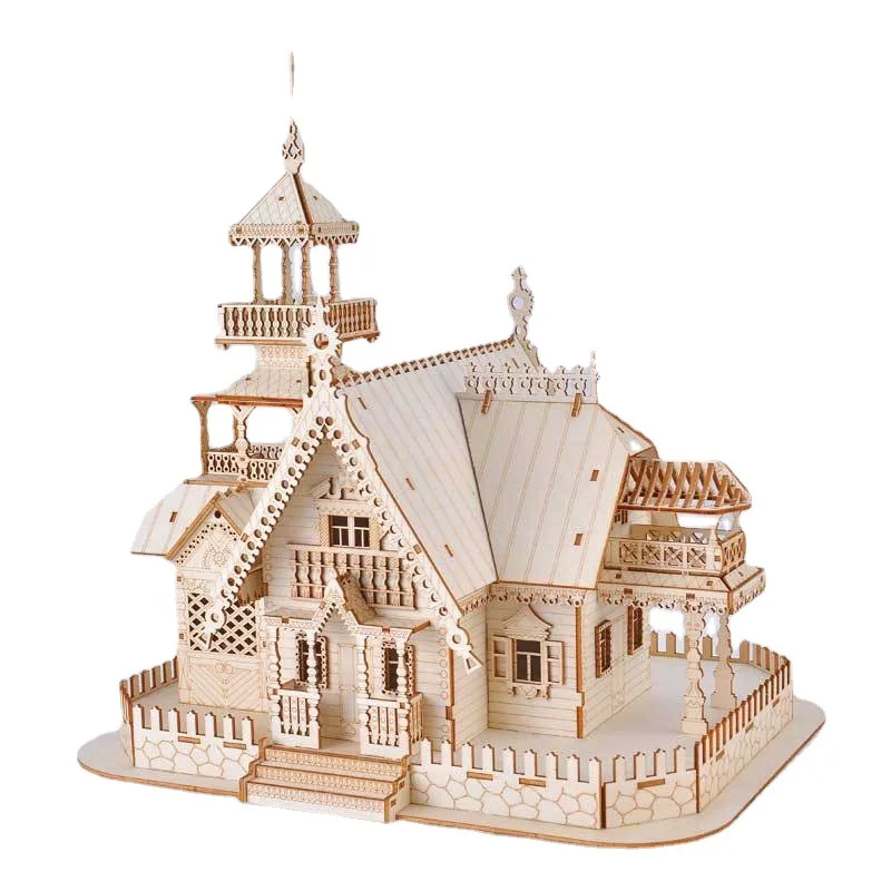 

3D Wooden Villa Model Kit, DIY Architecture Building Puzzle, Educational Toy Gift for Adults