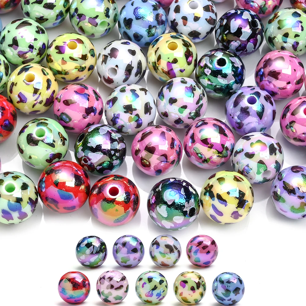 10Pcs Acrylic Colored Speckled Beads Ab Color New Year's Decorative Spacer Beads Diy Necklace Bracelet Chain Handmade Materials