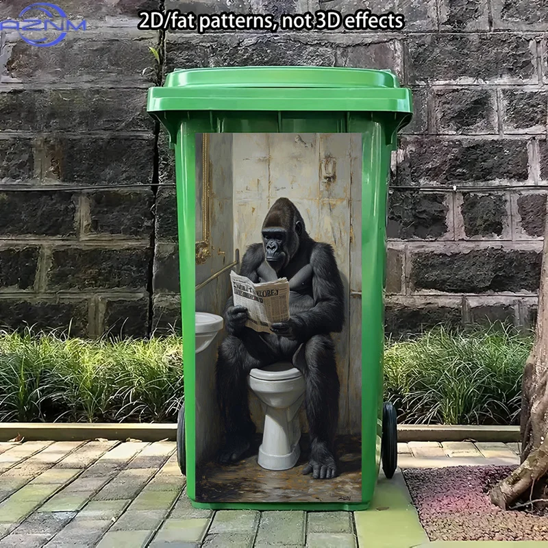 Gorilla Bathroom Sticker, 1pc, Funny Humor Toilet Reading Decoration, Vintage Artistic Wall Sticker, Modern Trash Can Mural, C