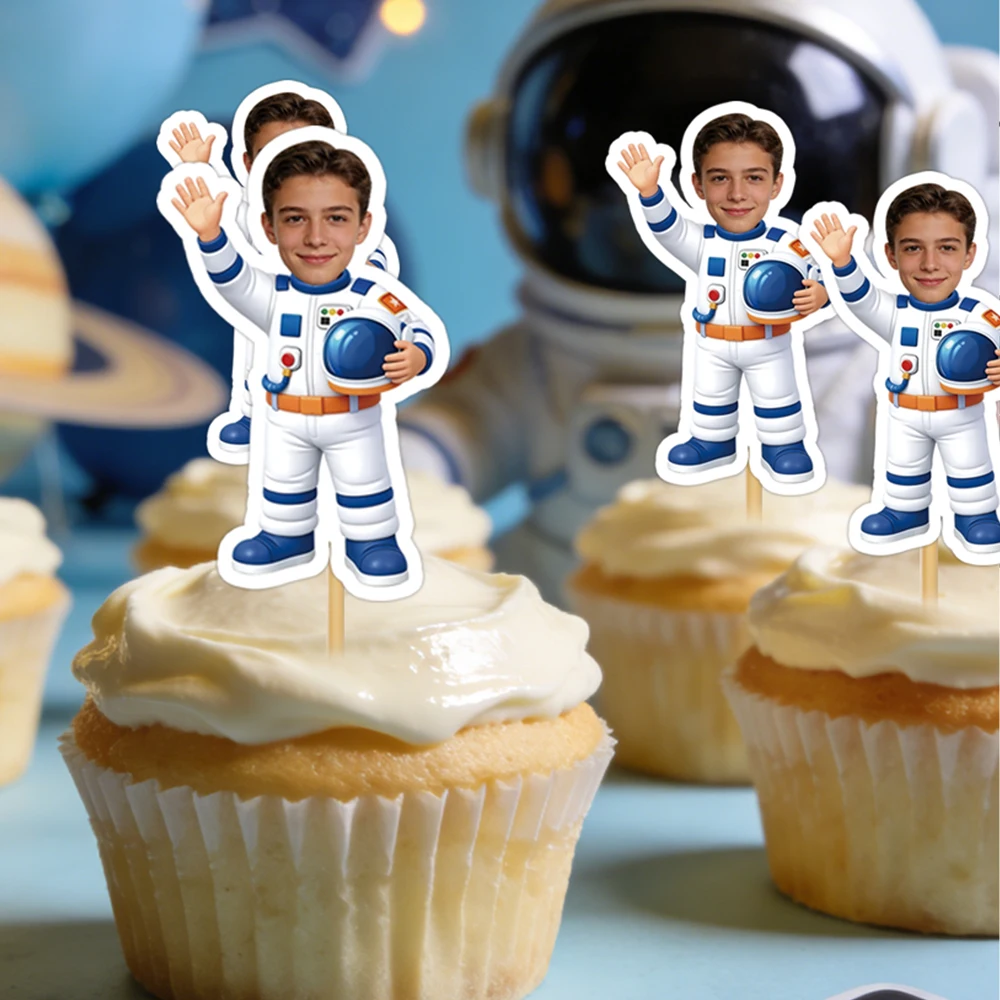 Personalized Astronaut Birthday Photo Cake topper Custom Face Photo Cake Decoration Birthday Celebration Party Cake Decoration