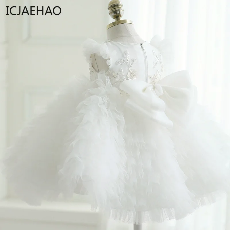 ICJAEHAO Newborn Baby Infant Girl 1st Year Birthday Dress Matching Toddler Flower Wedding Baptism Elegant Princess Gown Clothes