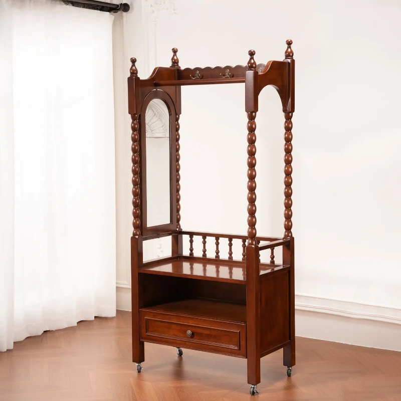 Retro solid wood integrated multi-functional storage rack floor-to-ceiling hanger bedroom cabinet with drawers