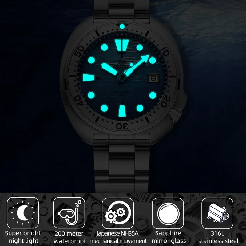 ADDIESDIVE AD2045 NEW Man Automatic Watch Sapphire NH35A Dive Mechanical Watches BGW9 Blue Luminous 200M Wristwatch reloj hombre - Image 2