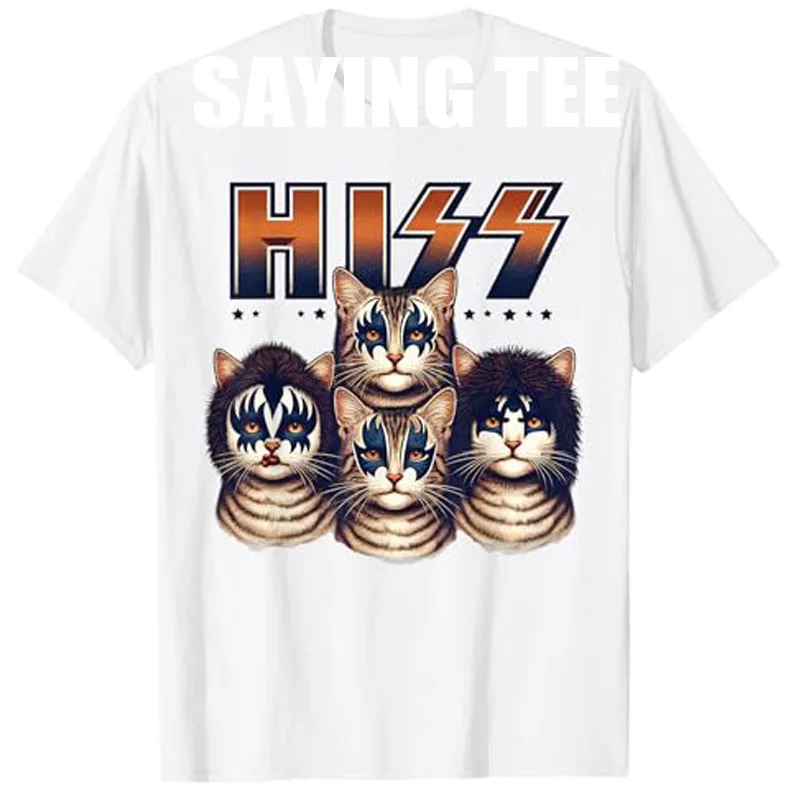

Hiss Cats Rock Kittens Rocking for Cat-Lover Kitty Mom Dad T-Shirt Streetwear Clothes Novelty Gift Music Rap Short Sleeve Outfit