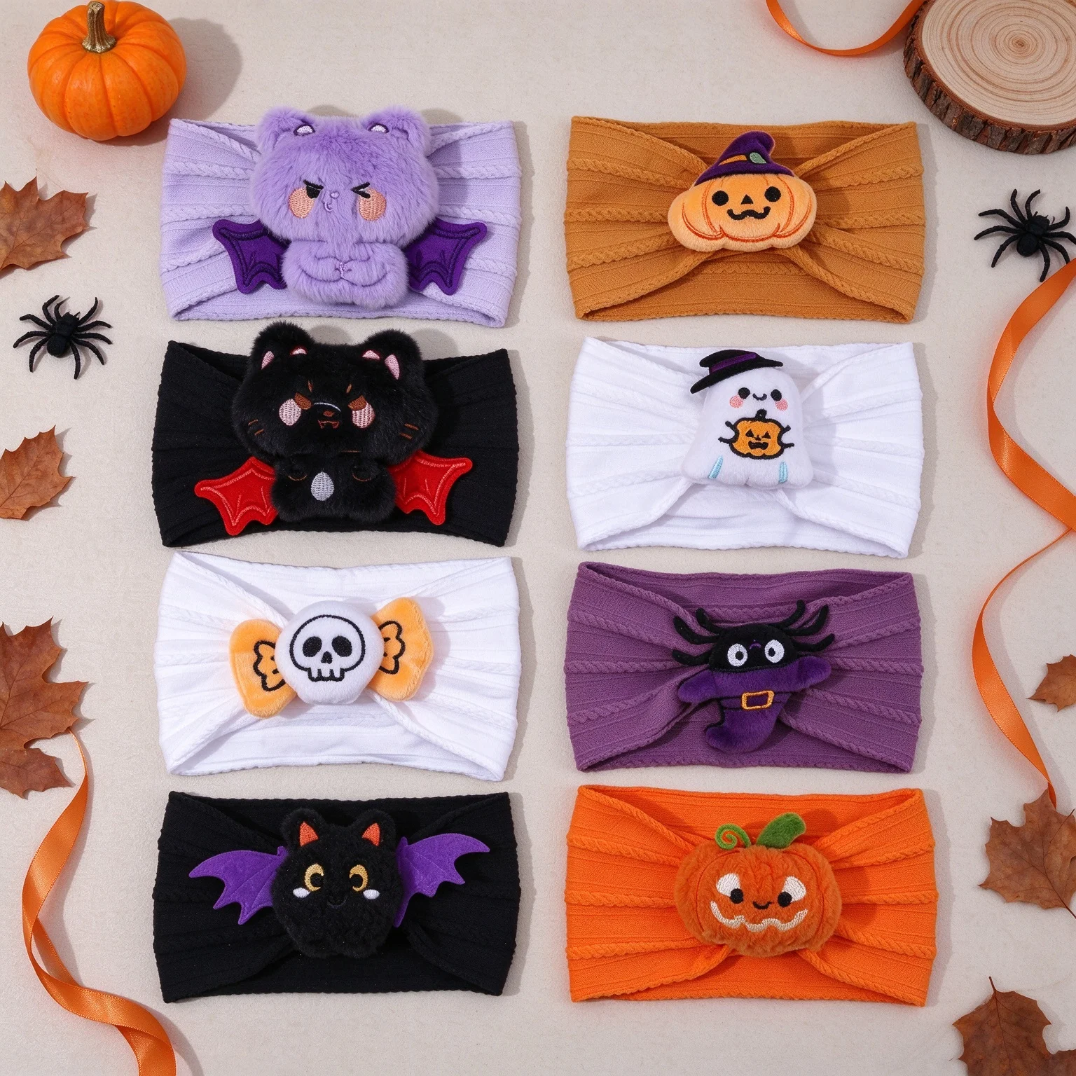 Plush Bat Pumpkin Baby Headbands for Girls Soft Elastic Hair Bands for Children Skull Ghost Halloween Hair Accessories Kids