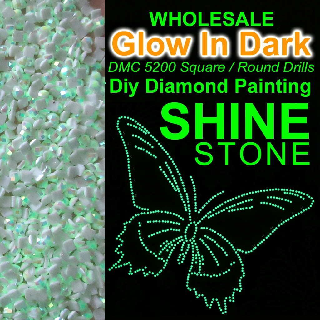 5D Diy Diamond Painting Stone Glow In Dark AB Square Round Drills Full Embroidery Rhinestone Mosaic Wholesale Stone DMC 5200