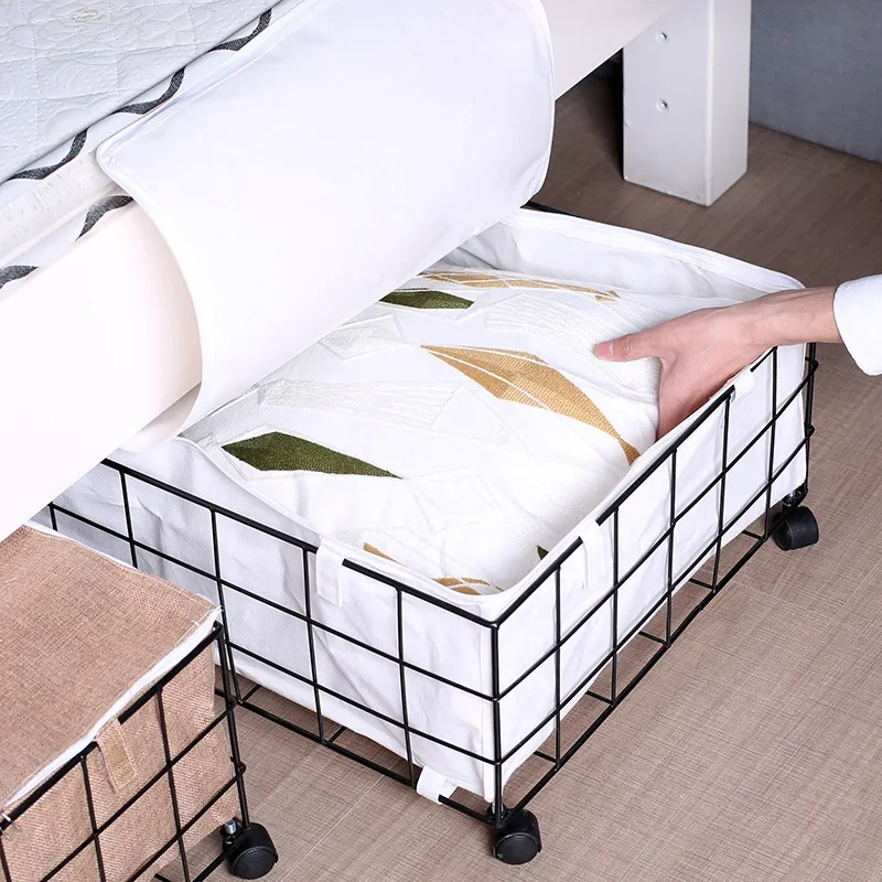 Bedroom Under-bed Storage Box With Wheels Removable Large Iron Clothes Storage Basket Large Space-saving Living Room Furniture