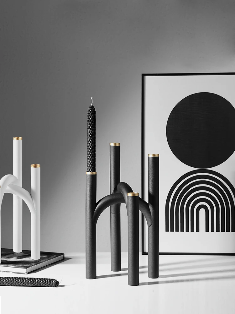 

Creative Black And White Geometric Tubular Art Candle Holder Living Room Entrance Foyer Dining Table Decoration Candle Ornament