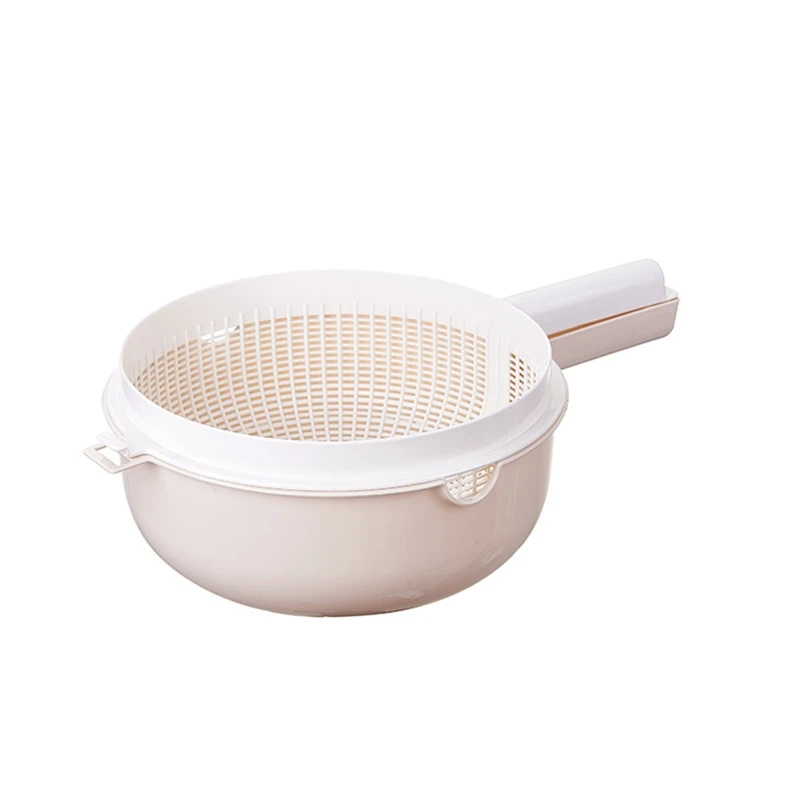 2024 New Double Layer Rice Wash Basket 2 in 1 Kitchen Strainer Bowl Plastic Drain Basket Fruit Vegetable Colander with Handle