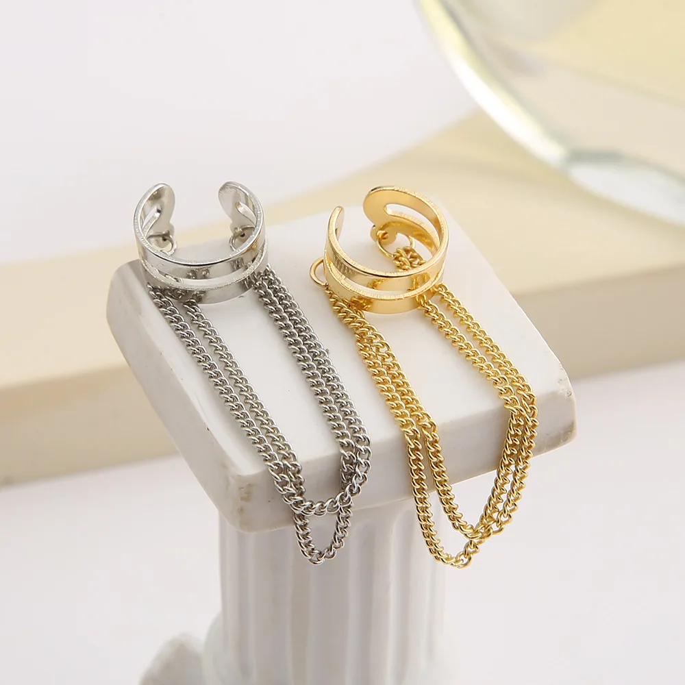 LATS New Long Tassel Ear Cuff Multilayer No Piercing Hook Clip Earrings for Women Simple Temperament Fashion Jewelry Gift