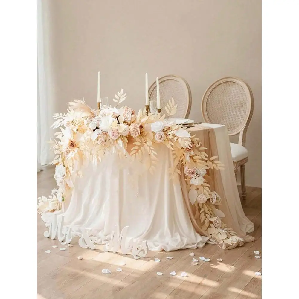 

Гирлянда из эвкалипта и ивовых листьев с цветами, ручной работы, для свадебного декора, украшение для стола молодоженов, украшение для главного стола, декор для арки.