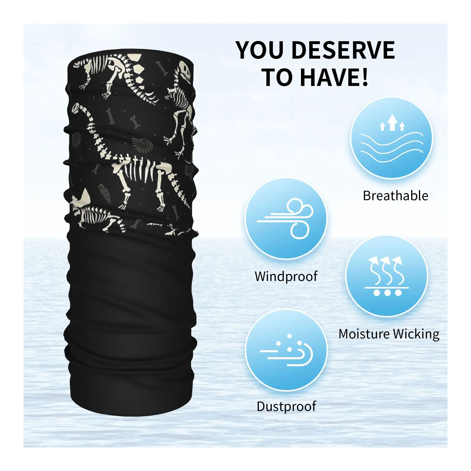 Dinosaur Fossils in Black Bandana Neck Gaiter Printed Magic Scarf Multifunction Balaclava Cycling For Men Women Adult Breathable