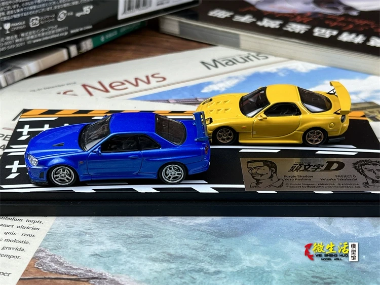 Newly Stocks Hi Story Modeler 1:64 Mazda RX7 Yellow And BNR34 Blue Double Car Set Diecast In 2024