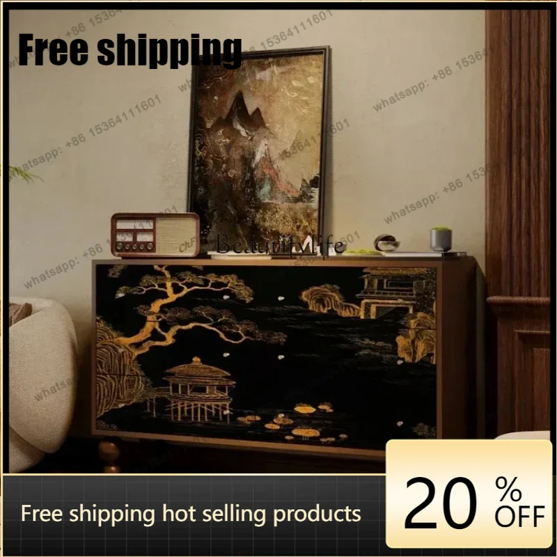 jj4  Best Seller 11Chinese Retro Six-Bucket Storage Hallway Solid Wood Multi-Functional Bed Front Cabinet Storage Cabinet