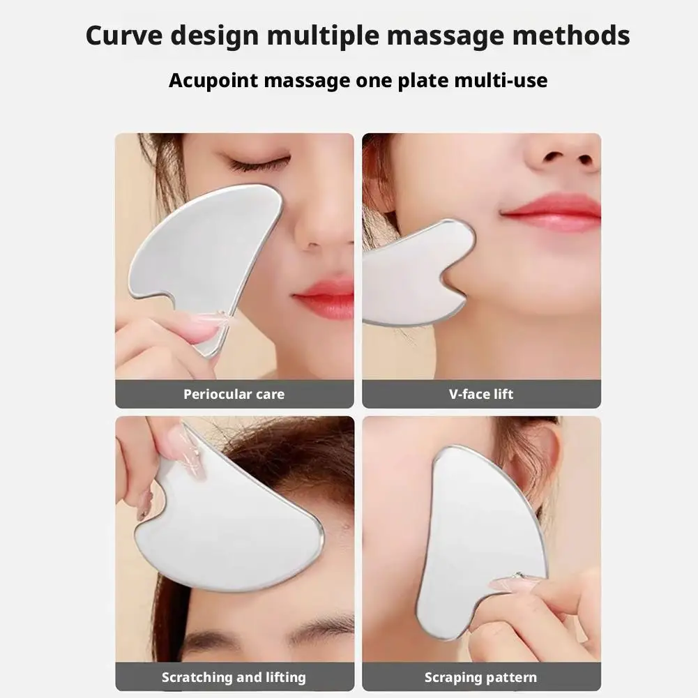 Face Guasha Scraper Stainless Steel Face Massage Tool Body Neck Back Stress Relief Beauty Tool Skin Scraping Lymph Detox Massage