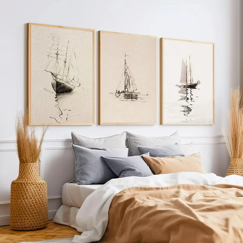 Vintage Navigation Sketch Coastal Sailing Lighthouse Art Poster Canvas Printed Mural Gallery Living Room Bedroom Home Decoration