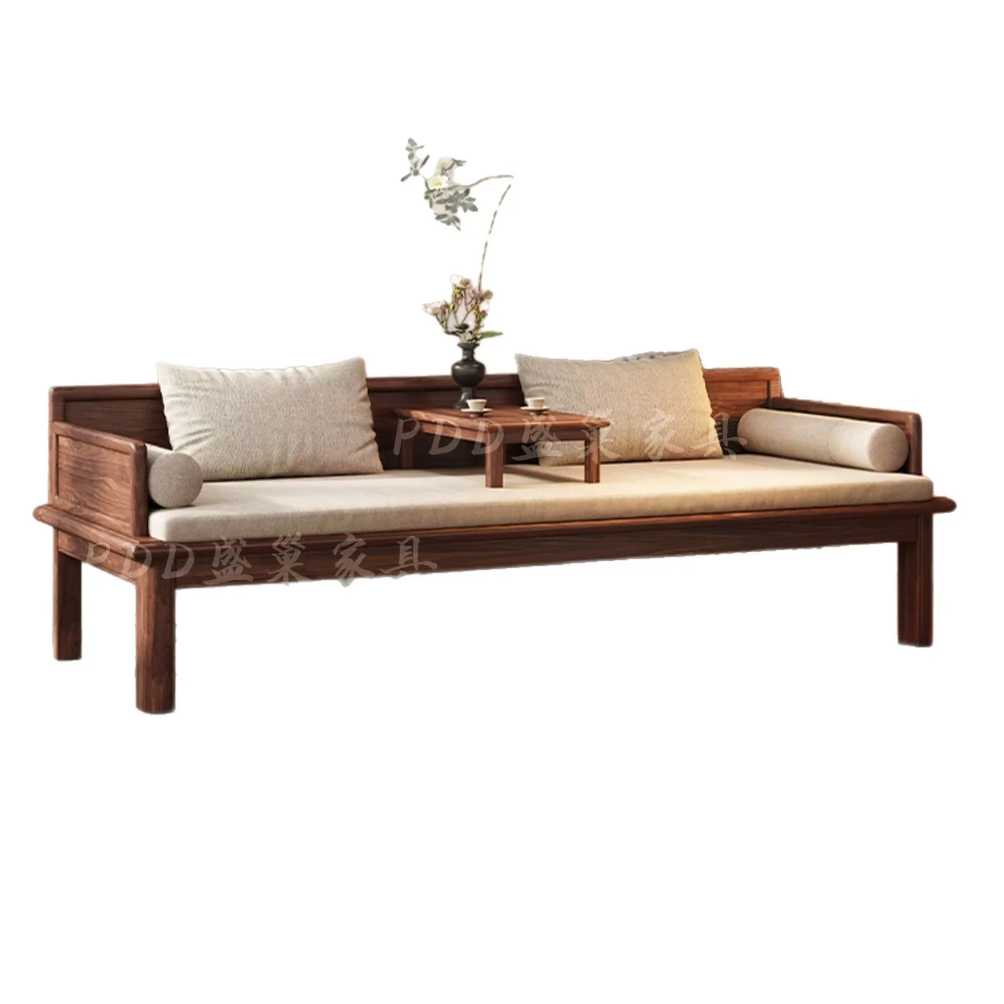 LH Song-style aesthetic solid wood Arhat bed push-pull retractable multi-functional sofa bed