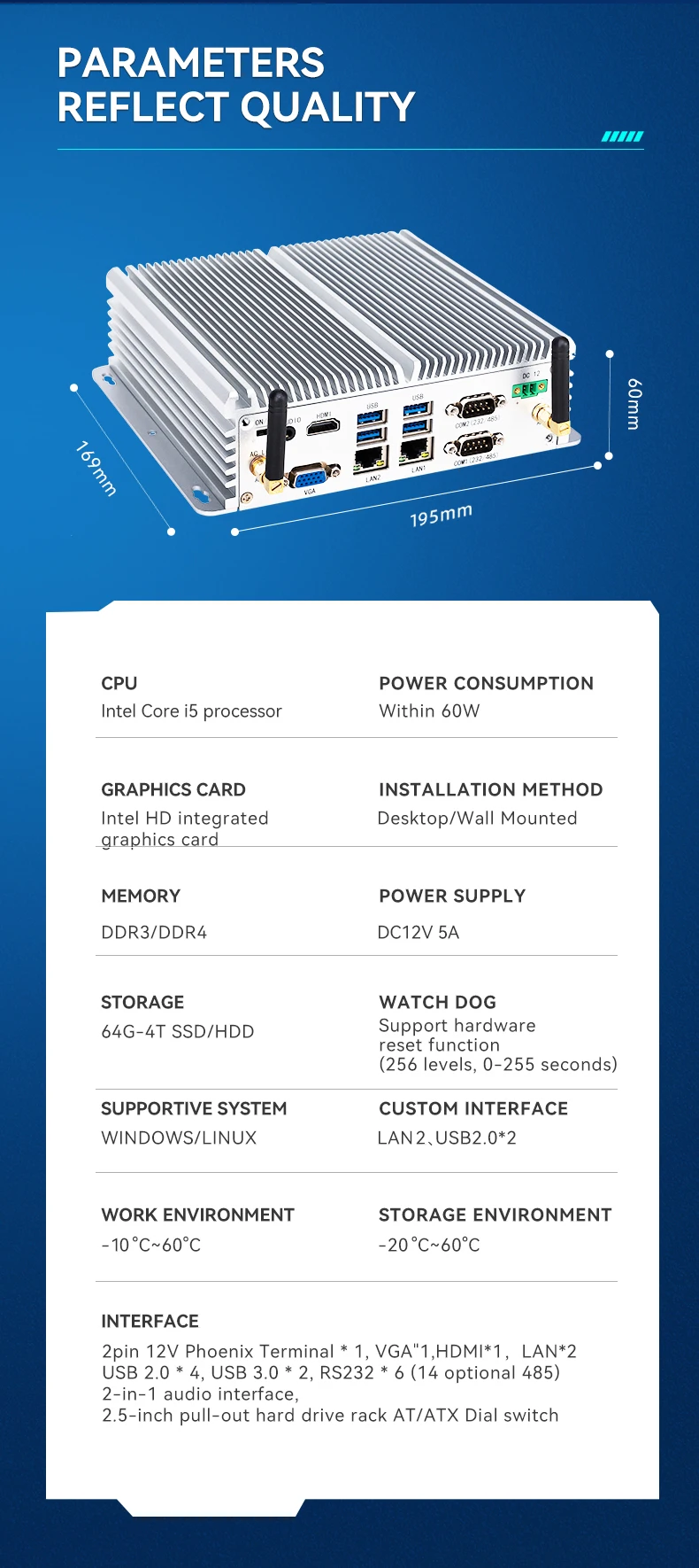 MeetNeng GW100 Industrial Box Pc I7-10170U Quad Lan Win 11 9-36V Wide Voltage Fanless Fully Dustproof AI Edge Comp I5 Stock