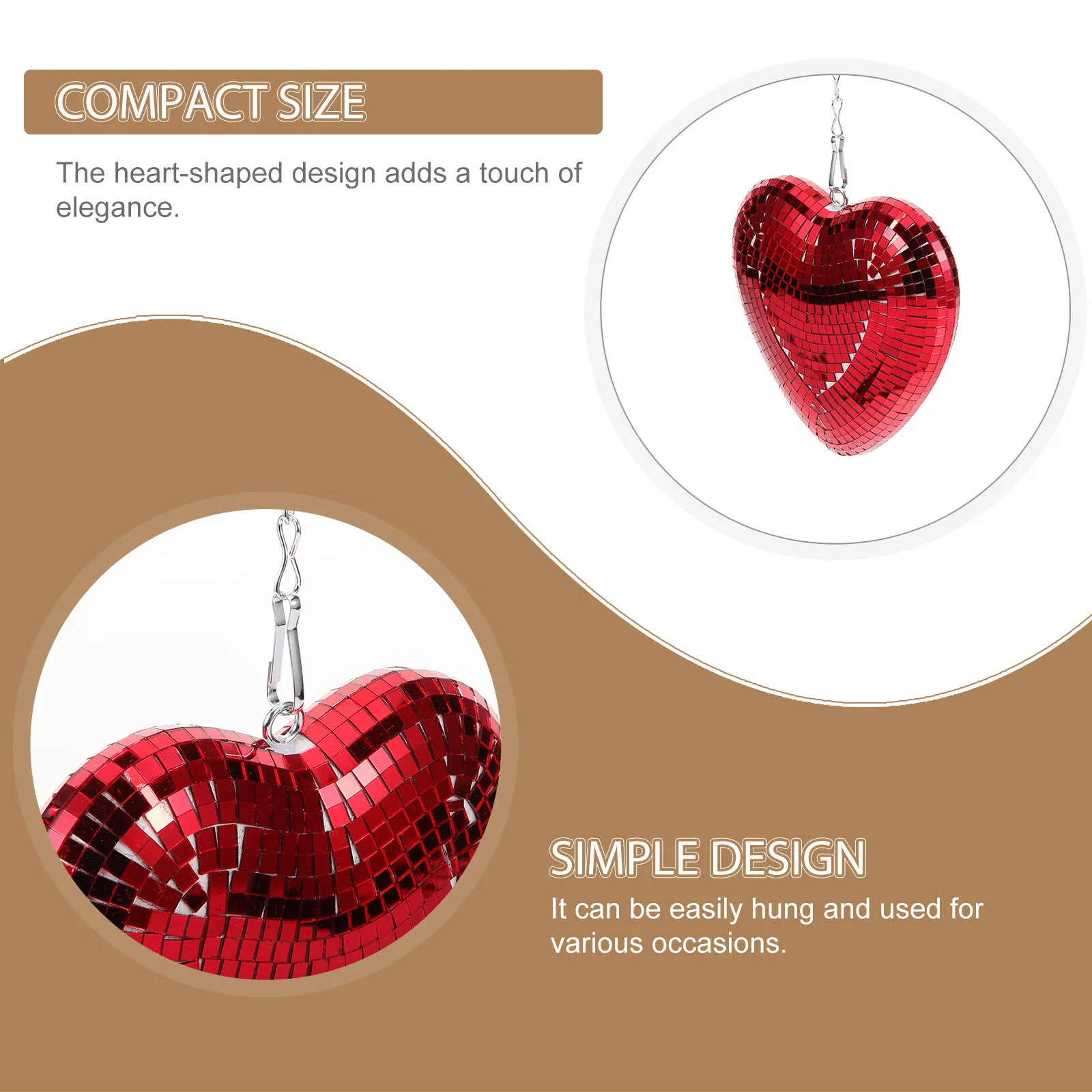 

Heart Shaped Glass Decorations Red Reflective Disco Ball Pendant Valentine Party Hanging Foam Sphere Elegant KTV Mirror Balls