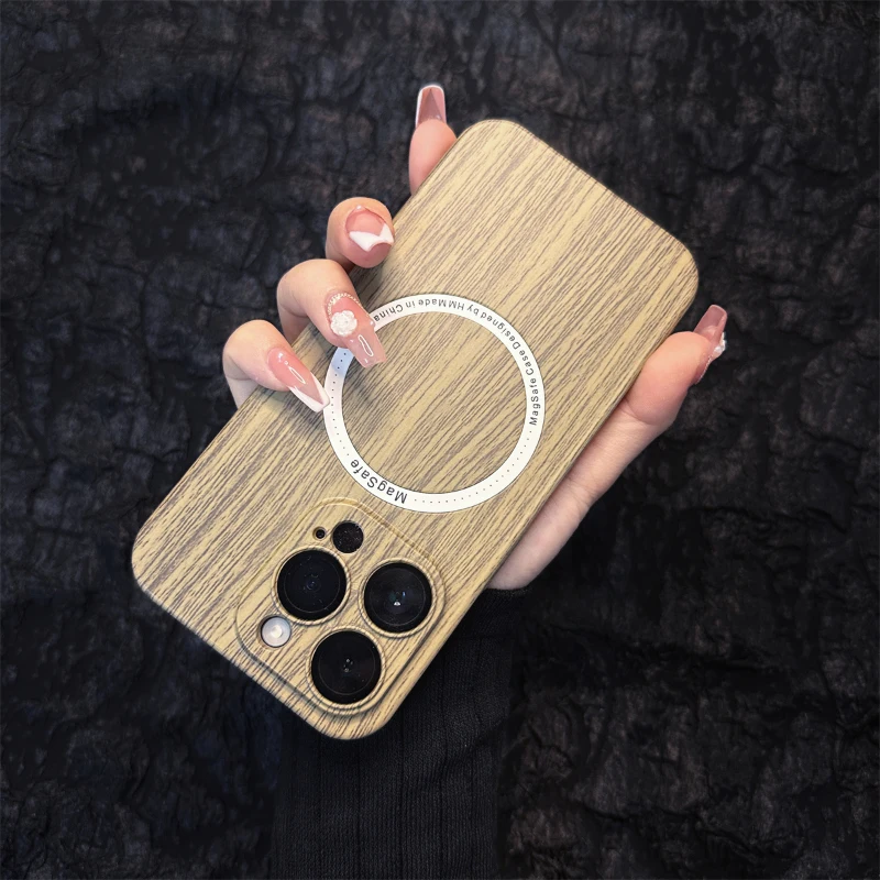 For Magsafe Magnetic Wireless Charging Wood Grain Shockproof Phone Case For iPhone 16 Pro Max 14 11 12 13 15 Pro Max Back Cover