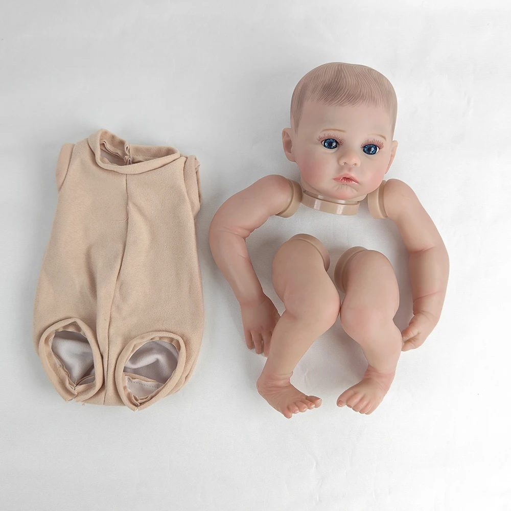 18インチのリボーンドール、3Dスキンペイントキット、植毛されたまつげと布製ボディ付き、未組み立てキット、リボーンベビードールパーツDIYキット