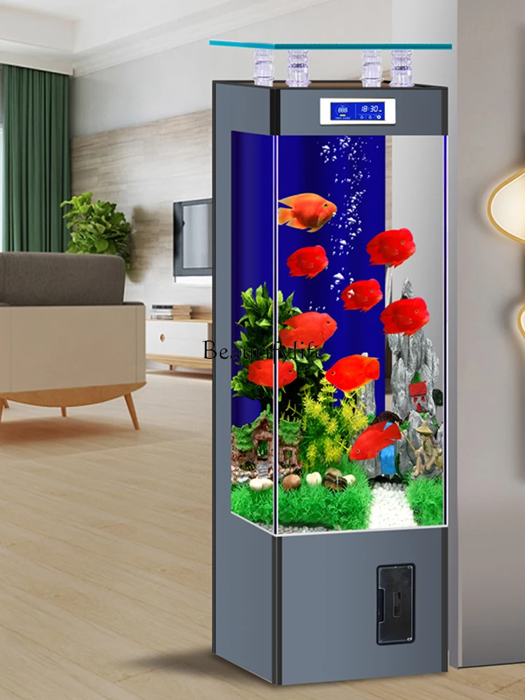 Living Room Vertical Fish Tank Small and Medium-Sized Ultra-White Glass Fish Globe Lazy Change Water Aquarium