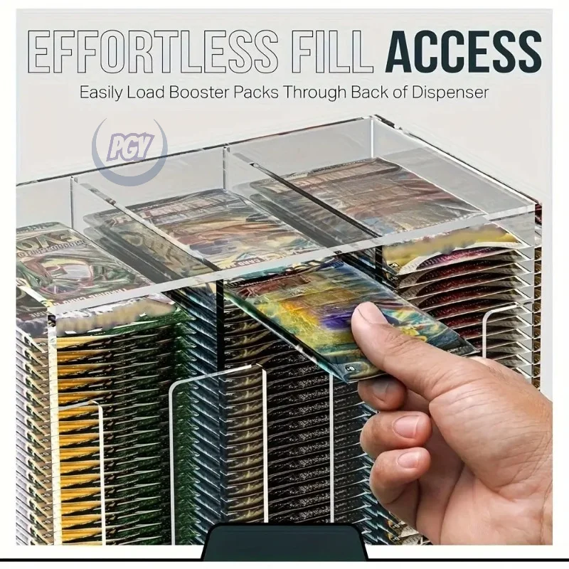 3-slot Acrylic Black-bottom Booster Enhancement Pack Dispenser Box Distributing 120 Enhancement Pack Compatible TCG Trading Card
