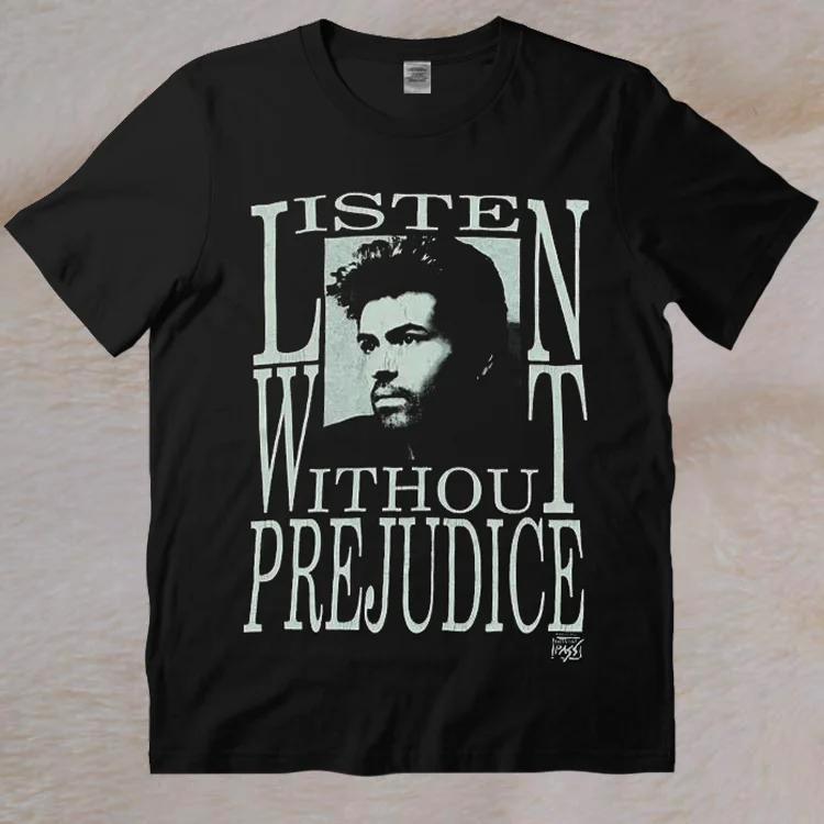 George Michael 1990 Listen Without Prejudice Retro Style Black Full Size T-Shirt