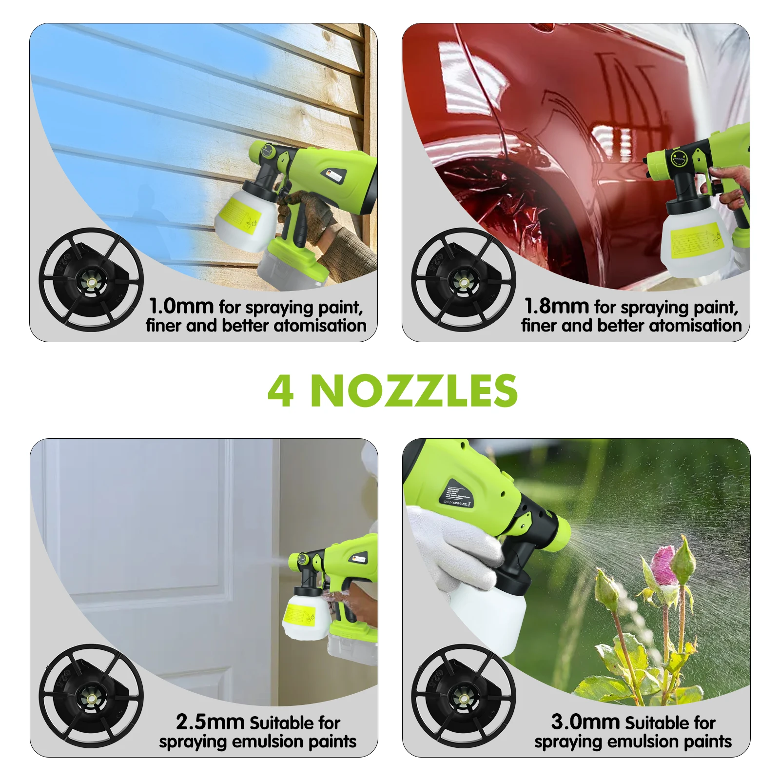 Беспроводной распылитель краски 1000 мл, подходит для аккумулятора Ryobi 18 В, 200 Вт, электрический распылитель HVLP, пистолет для домашней мебели (без аккумулятора)