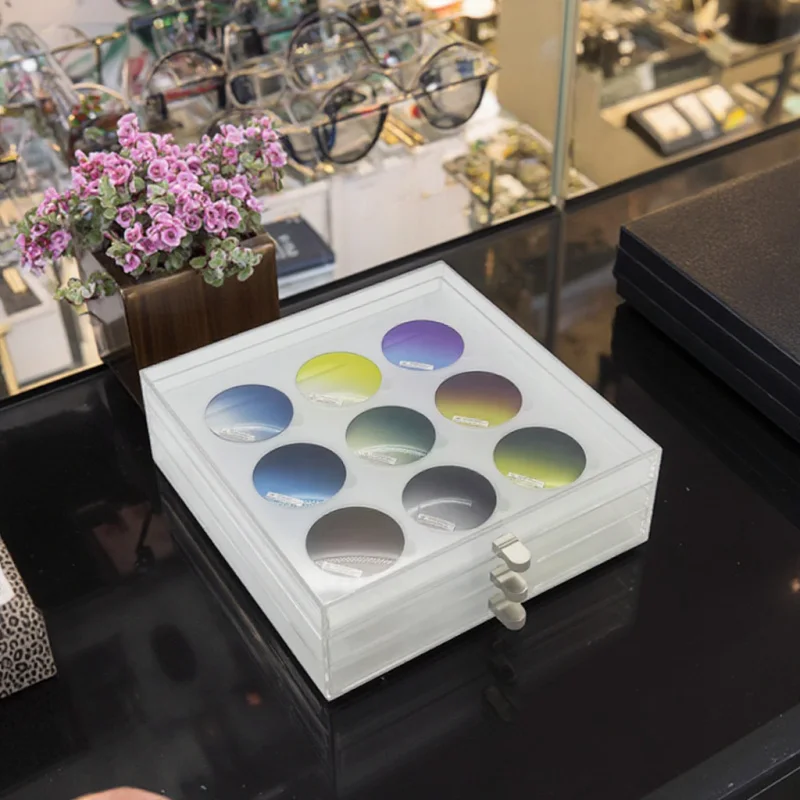 custom.Customized Transparent Acrylic Eyewear Display Box Fashion Customized Lens Display 27pcs Lenses Display Box