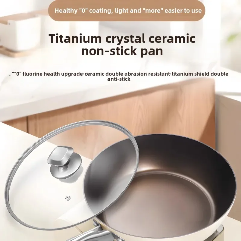 

Titanium Ceramic Pot, Uncoated Frying Pan, Low Smoke, Non Stick Pot, Universal for Gas Induction Cookers Pots and Pans