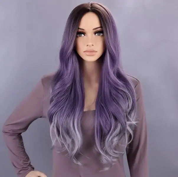 Long Wave Split Wig Purple Women's Natural Wig