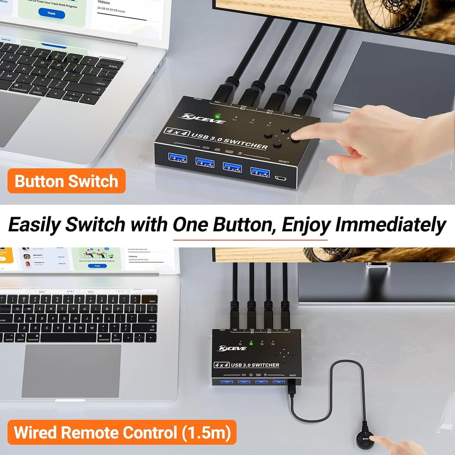 Pemilih sakelar USB 3.0 4 komputer berbagi 4 port USB 3.0, pengalih USB kompatibel dengan Mac/Windows/Linux, untuk Mouse Keyboard