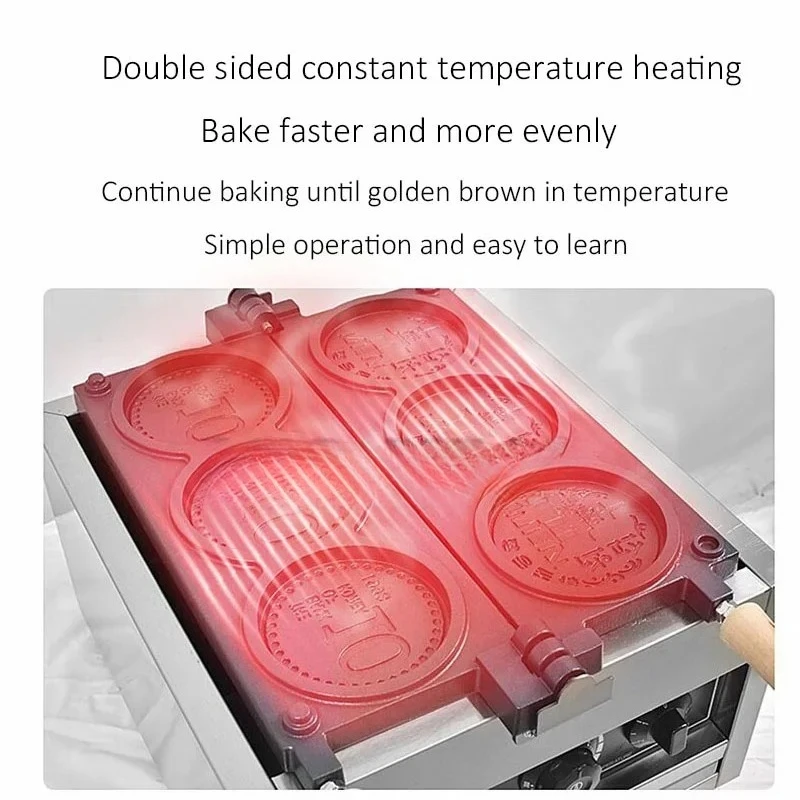 

Commercial Korea Coin Scones Waffle Maker 3pcs Gold Coin Waffle Machine
