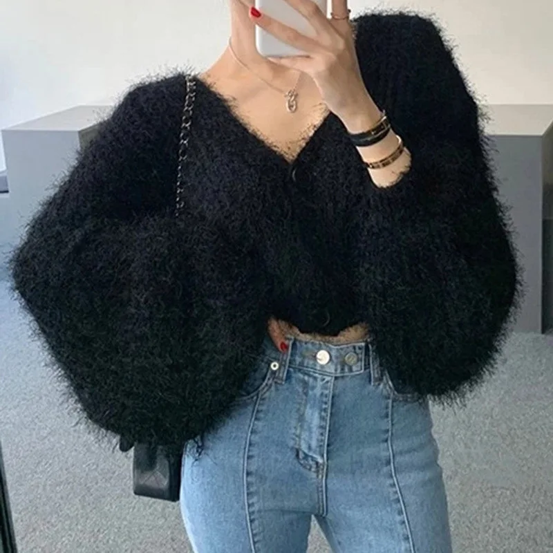 New Autumn Winter Warm Women Faux Fur Coat Loose Black White Pink Plush Fluffy Short Coat Elegant Fashion Female Fur Jacket