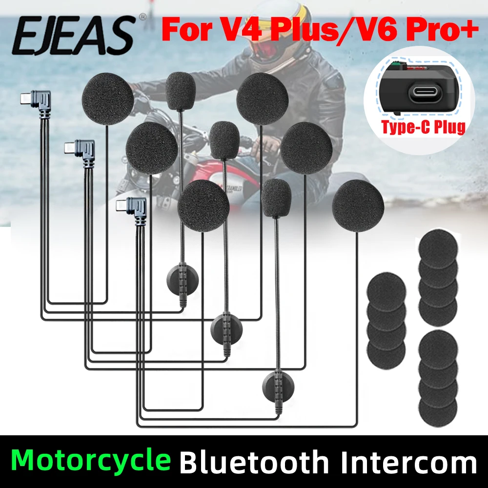 

1/4 шт. оригинальный микрофон EJEAS, динамик, гарнитура типа C, разъем для EJEAS V6 PRO + V4 PLUS, аксессуары для гарнитуры для мотоциклетного шлема