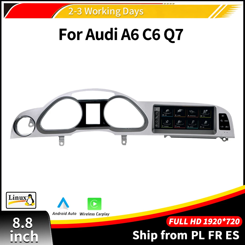 Carplay sans fil pour AUDI A6 C6 Q7 MMI 2G MMI3G Android Auto Écran tactile 1920*720 Système multimédia automobile Linux Mirrorlink Airplay BT